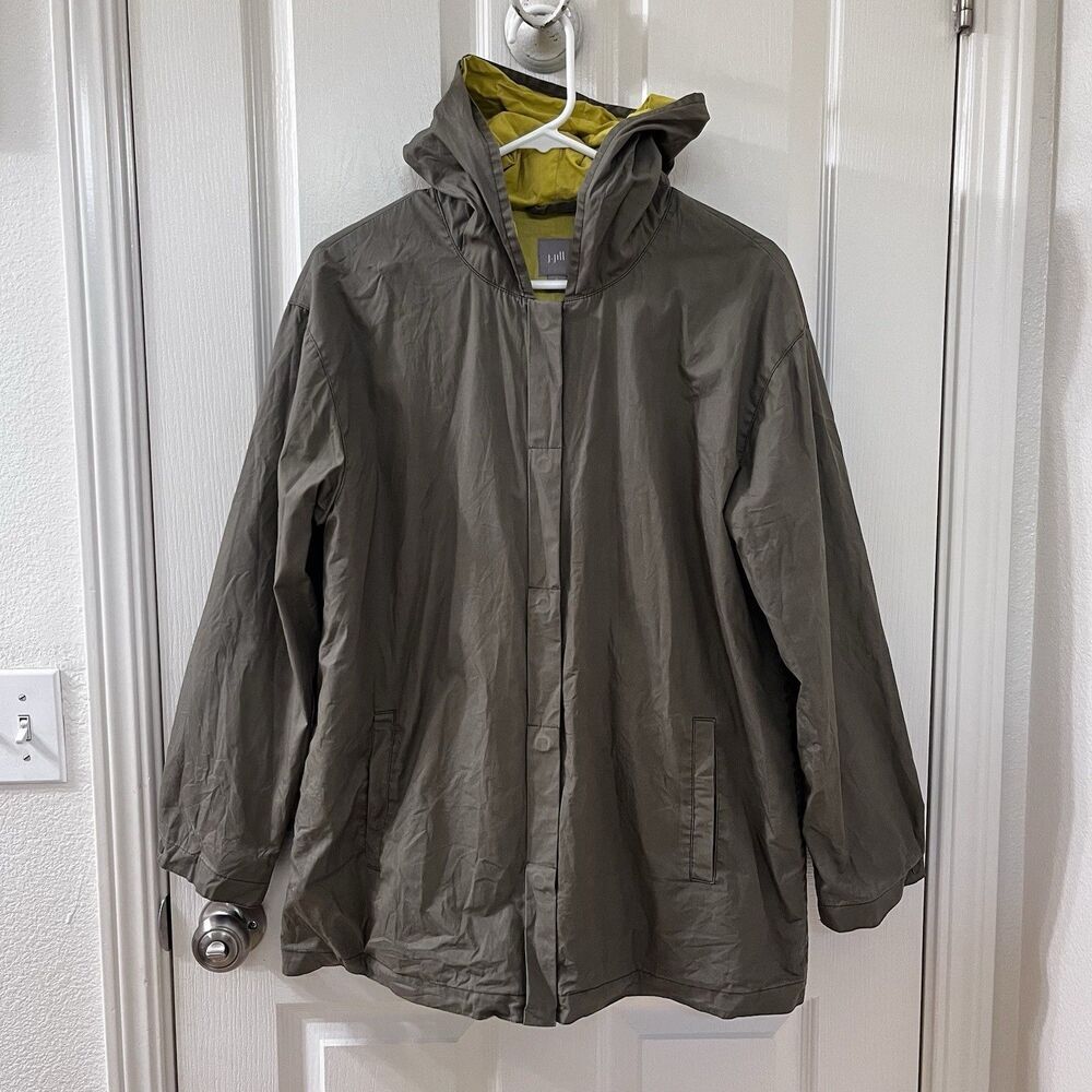 J. Jill Sage Green Cotton Hooded Jacket Snap Front Lined Women's Size Small